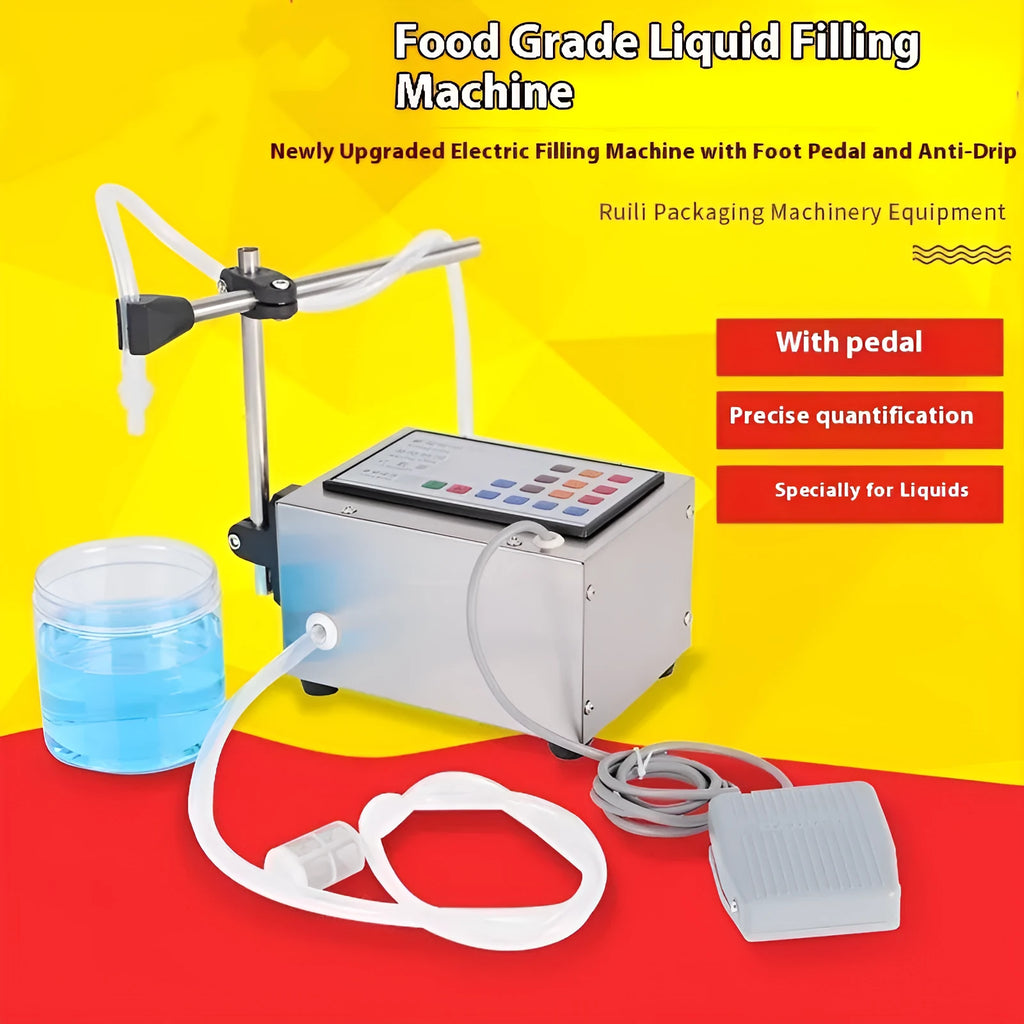 CNC automatic quantitative liquid filling machine GFK280 on a workbench.