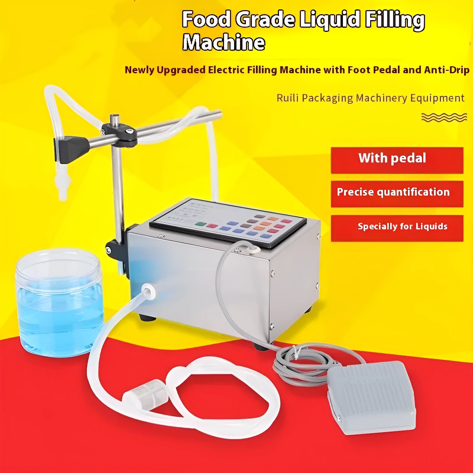 CNC automatic quantitative liquid filling machine GFK280 on a workbench.