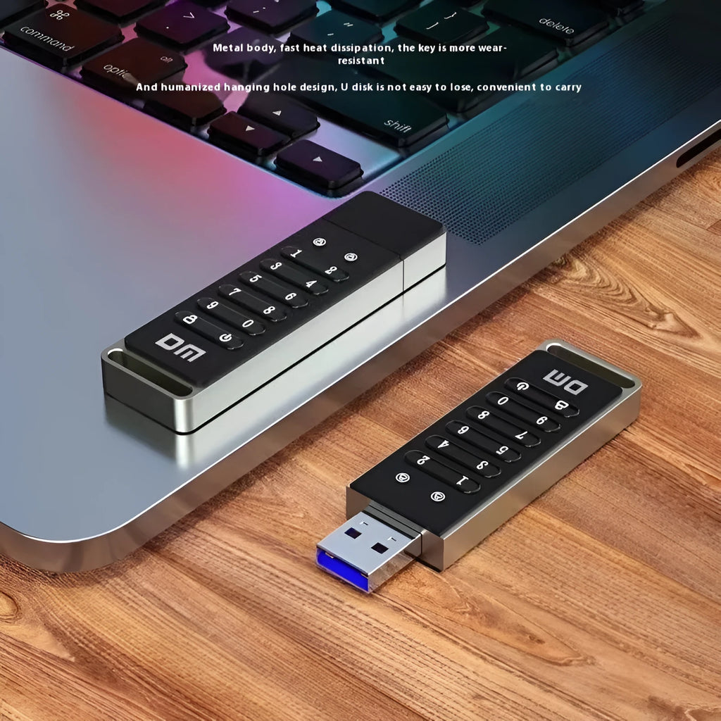 Metal USB 3.0 flash drive with fingerprint sensor and digital button for password protection