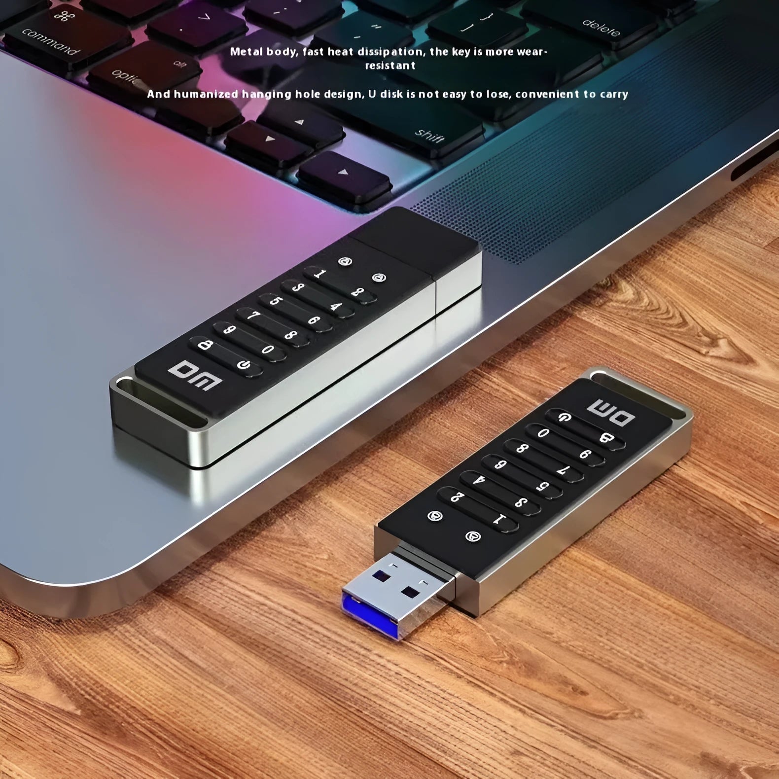 Metal USB 3.0 flash drive with fingerprint sensor and digital button for password protection