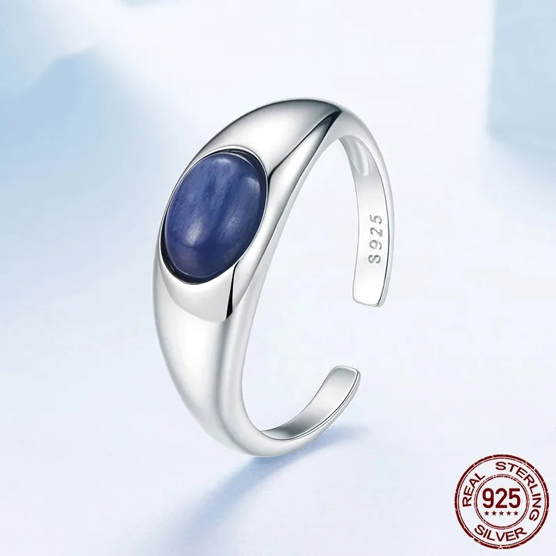S925 sterling silver blue crystal open ring adjustable opening for women finish BSR703-E