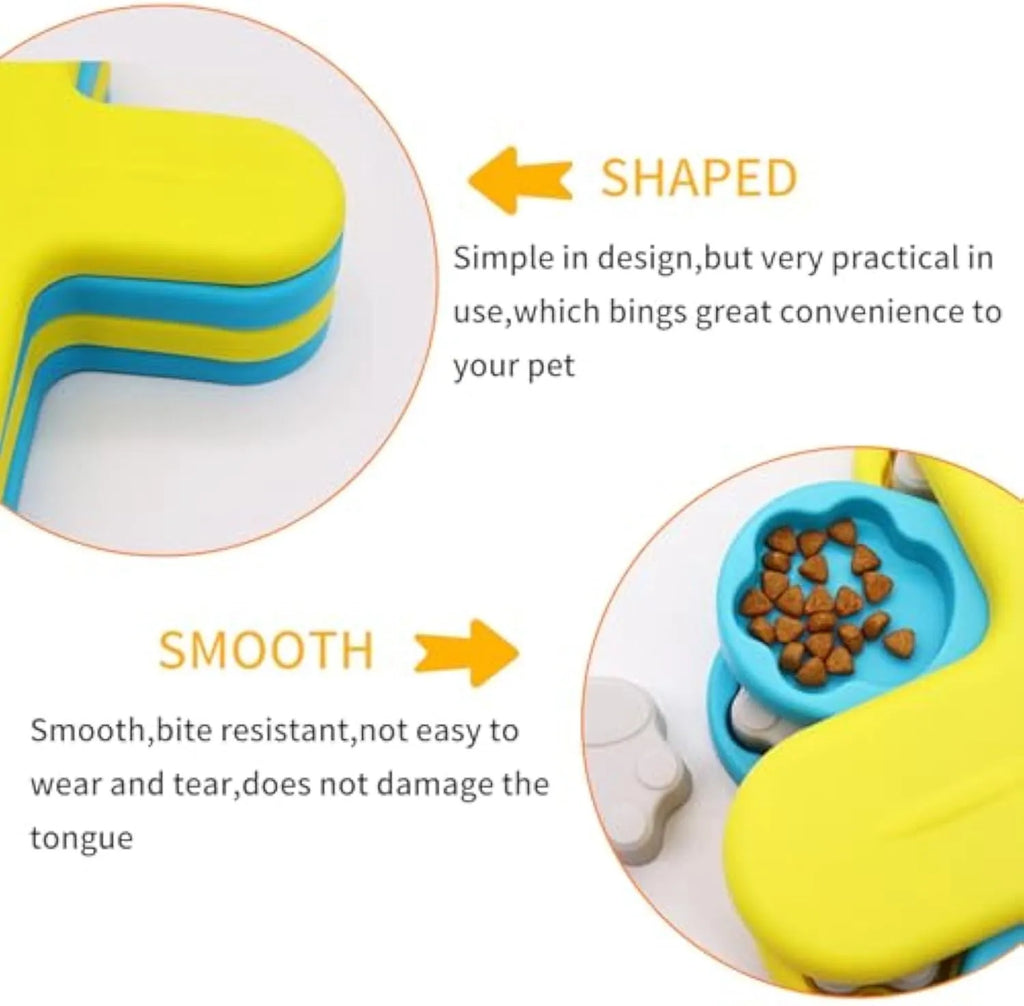 Yellow three-layer rotating dog puzzle feeder toy with non-slip base