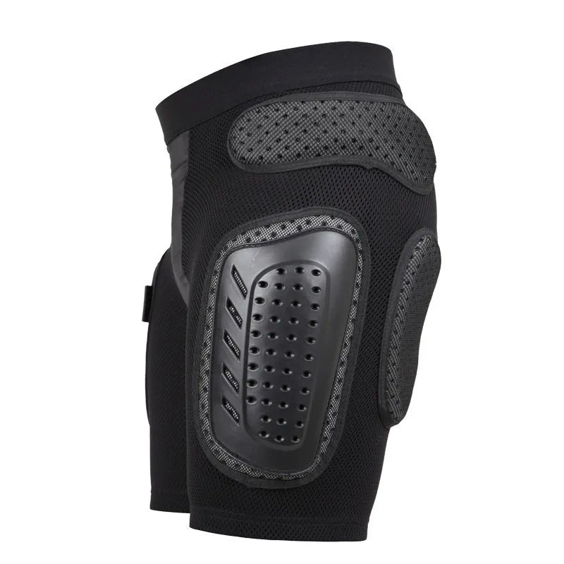 Black cycling hip protection pants with integrated padding available in S, M, L, XL sizes