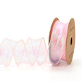 Roll of colourful fishtail yarn wave ribbon in mesh material, showing its textured, wave-like design.