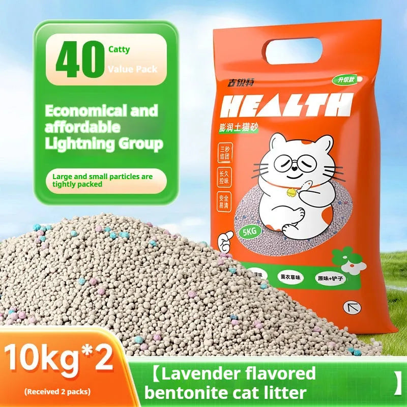 Bentonite cat litter low dust deodorant clean smell available in 5kg 10kg 20kg lavender lemon original