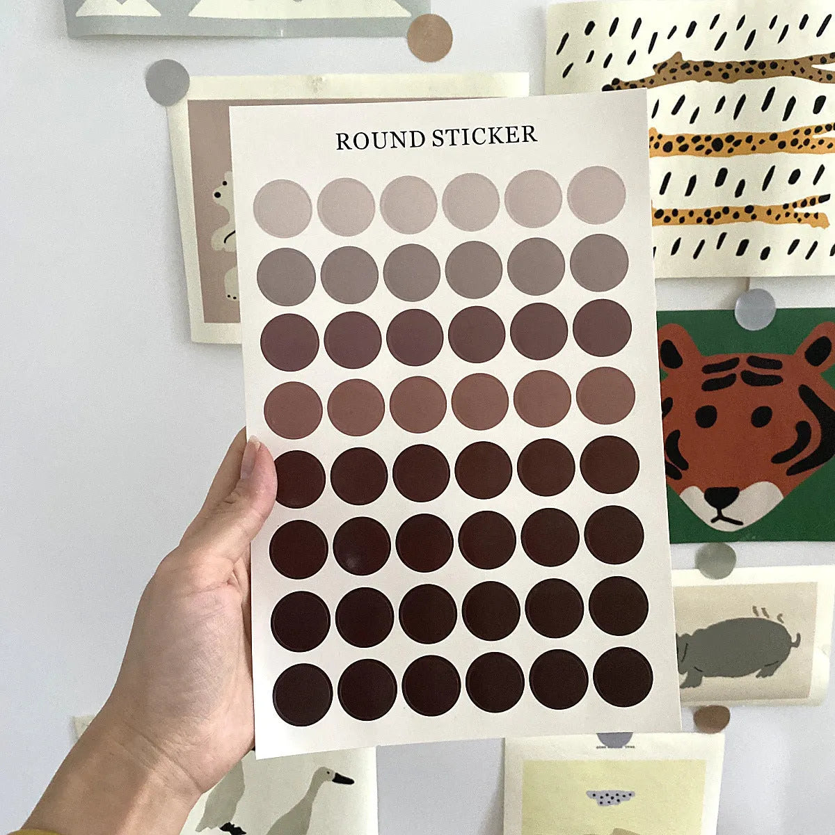 Morandi earth colour polka dot account seal sticker sheet with 48 circular stickers