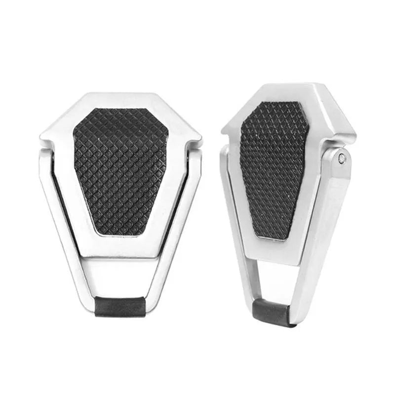 Folding aluminum alloy laptop bracket showing compact 4.8cm size with adhesive backing