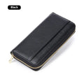 Long genuine leather women's wallet in solid colour with anti-theft card swiping feature