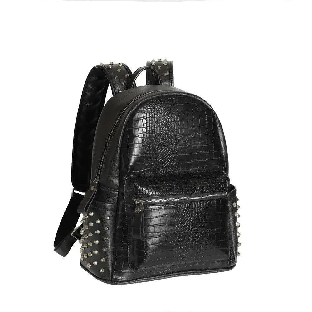 Black waterproof computer schoolbag with 55L capacity and decorative rivet details