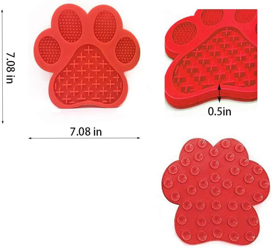 Blue silicone dog licking mat with bone texture and suction cups on the back