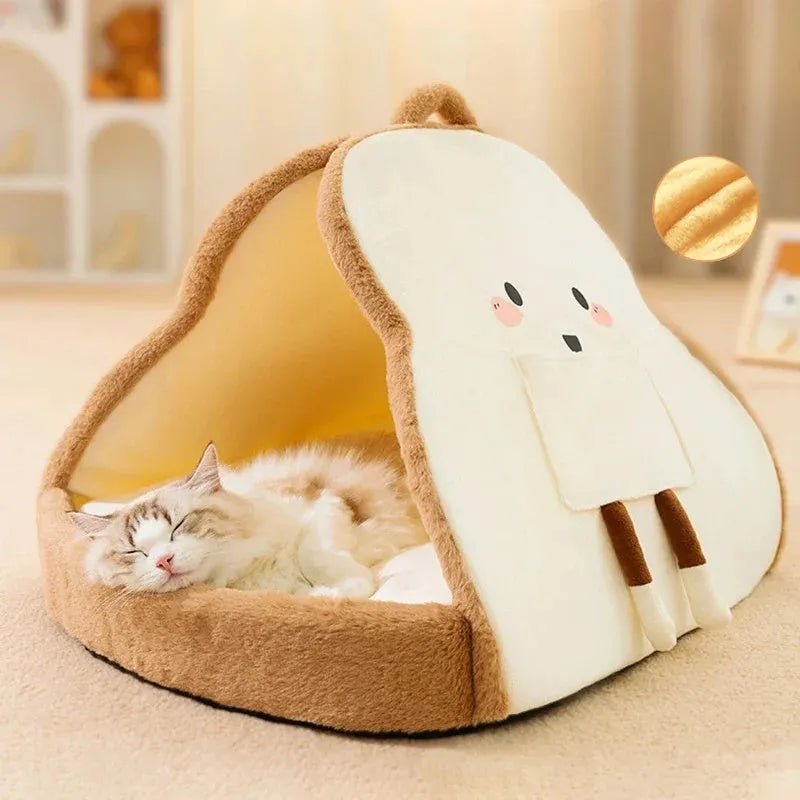 Winter cat tent pet house in green or yellow with soft lining and cave design