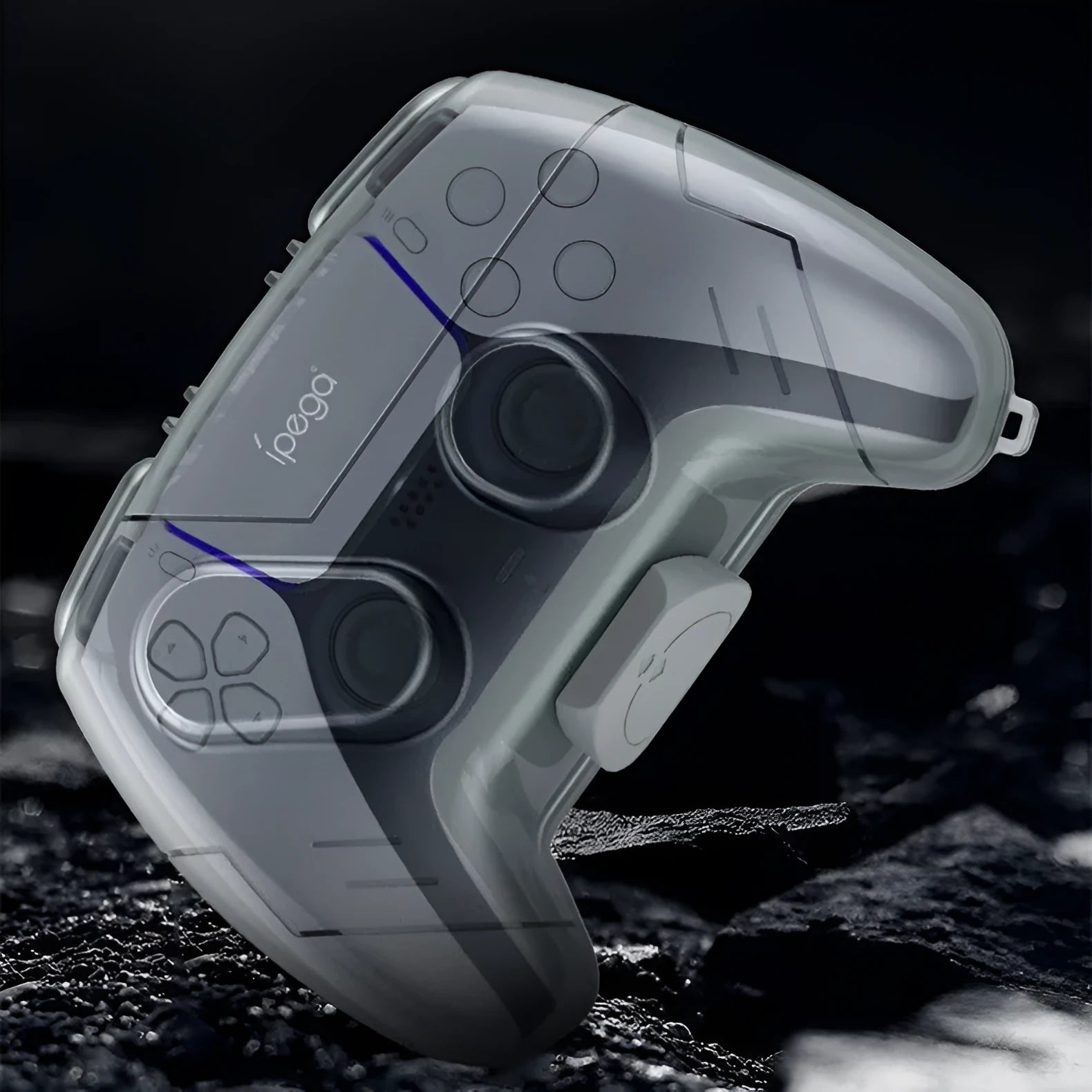Transparent grey hard plastic game controller storage case with clip closure