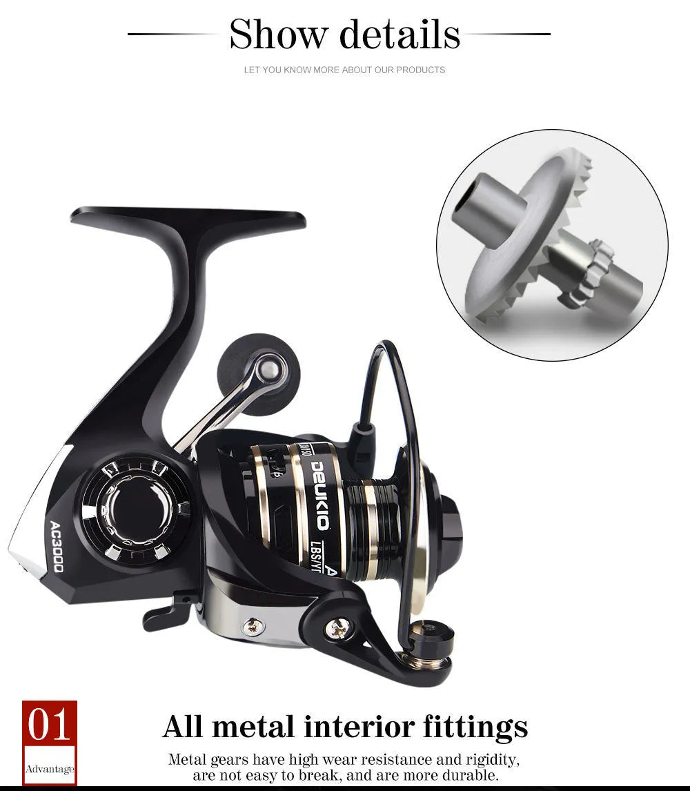 Fishing Reel Metal Spinning Wheel AC2000 AC3000 AC4000 AC5000 AC6000 AC7000 Lightweight Thickened Durable Full Metal Rocker Arm Waterproof Smooth Outlet No Line Damage Telescopic Rod Bait Fishing Reel