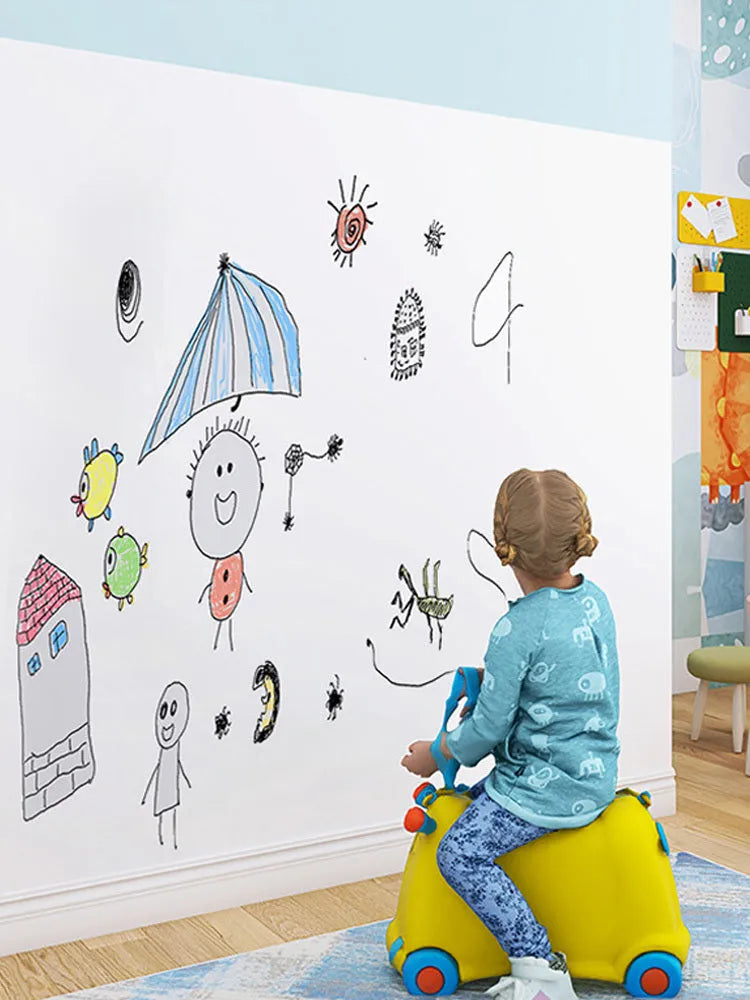 Removable electrostatic whiteboard wall sticker in solid white, PP material, size 90x200cm for children's room
