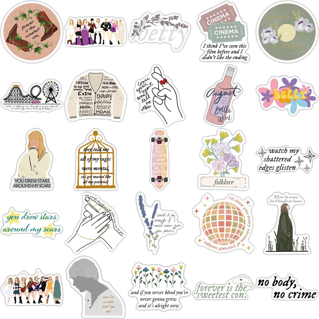 50 sheets of colourful graffiti and cartoon waterproof adhesive stickers for luggage and cases, measuring 4-6cm.