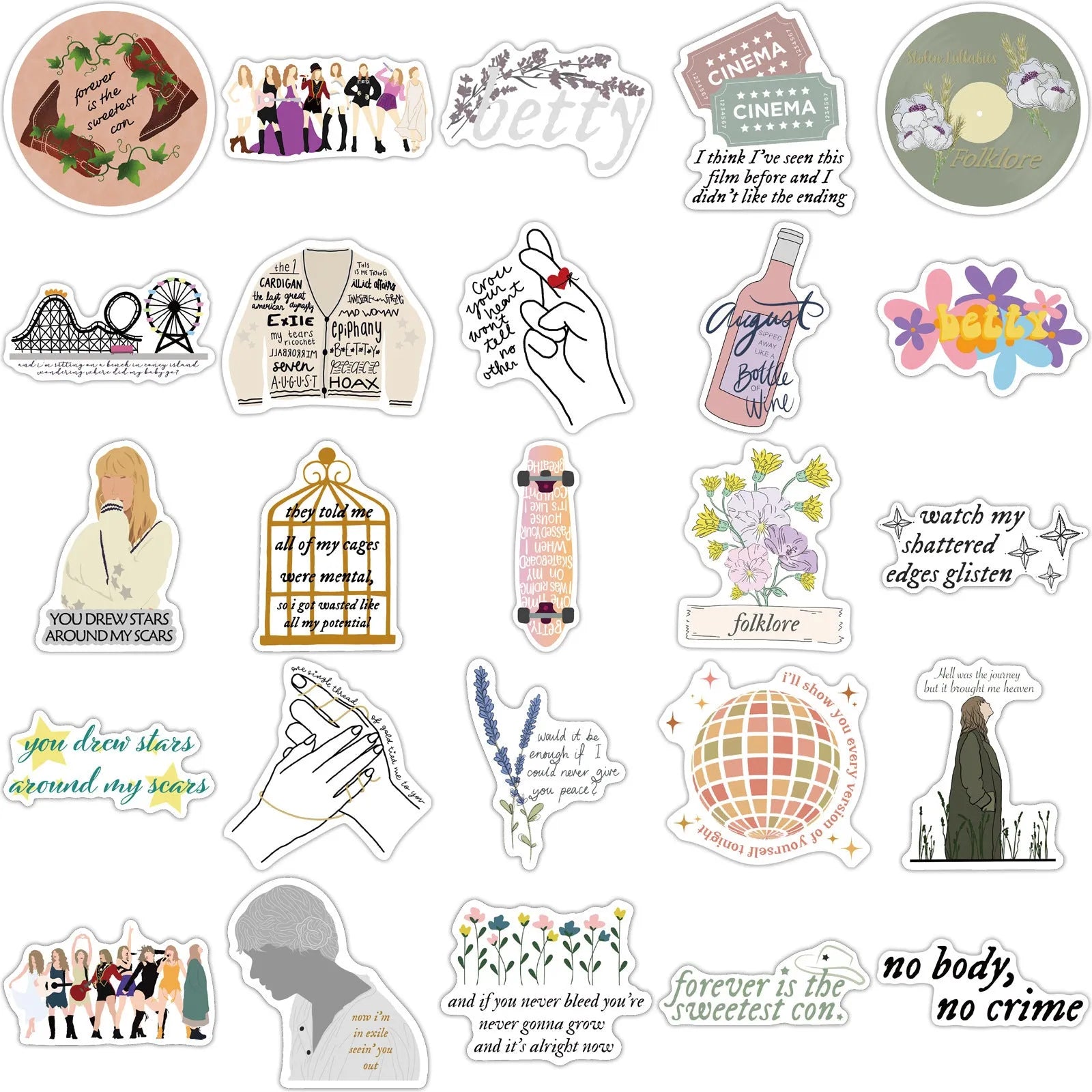 50 sheets of colourful graffiti and cartoon waterproof adhesive stickers for luggage and cases, measuring 4-6cm.