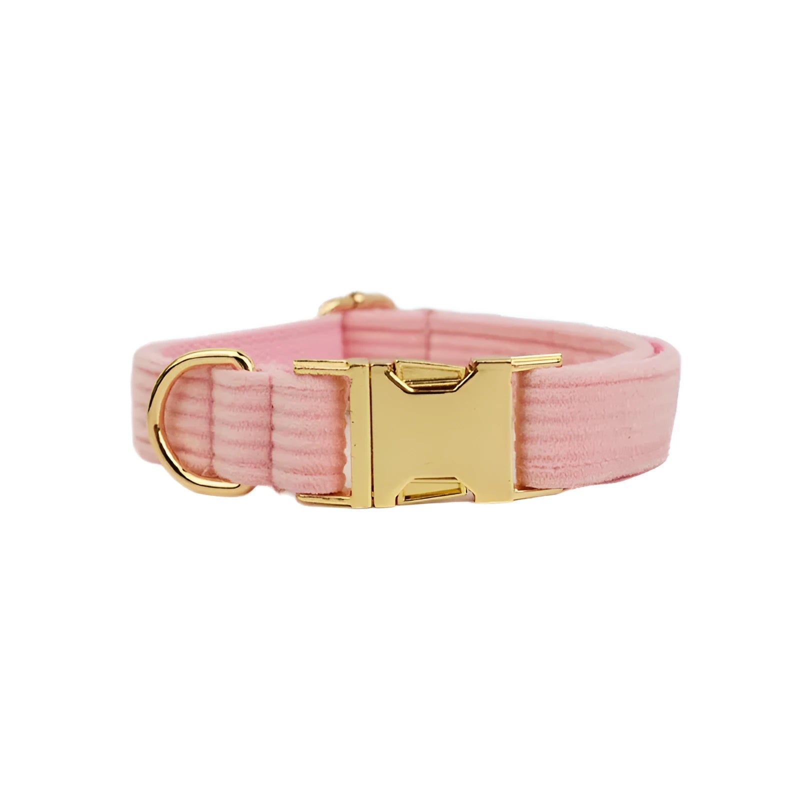 Corduroy Series pet dog collar in polyester, shown on a dog, available in multiple sizes and colours.