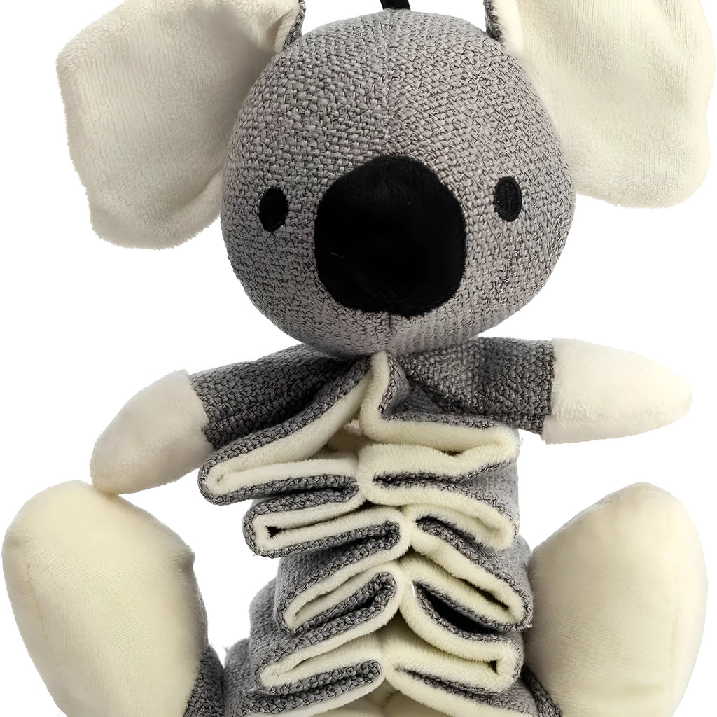 Grey koala-shaped dog toy measuring 30cm long with soft plush limbs.
