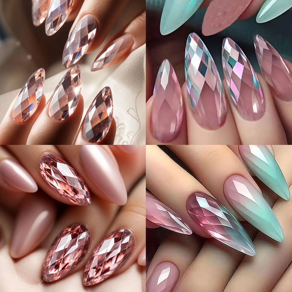 3D diamond texture long false nails in assorted colours, 120-140 pieces per pack