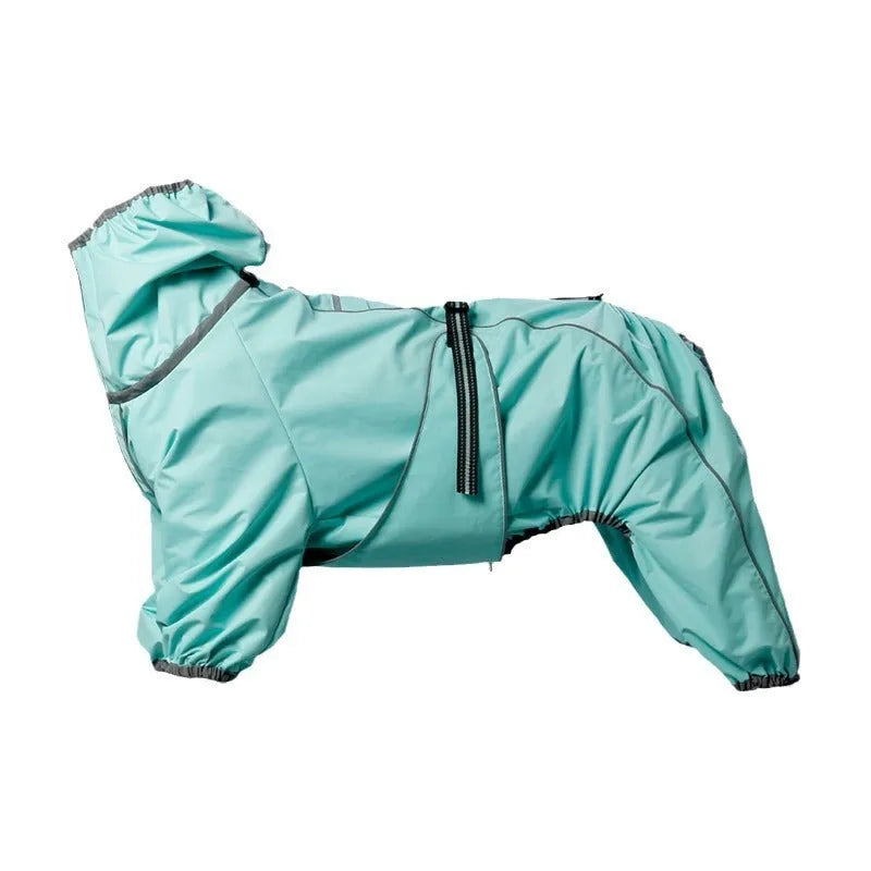 Dog wearing red cotton-padded shell jacket with sports style design