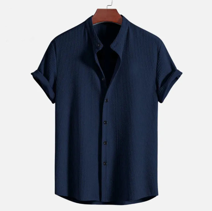 Men's loose fit short sleeve casual shirt in various colours including wine red and light blue
