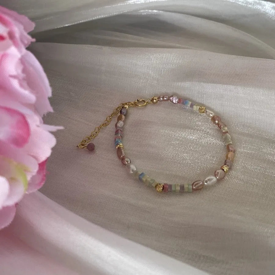Women's purple silver natural pearl bracelet and necklace set with 14K gold gilding and irregular shaped pearls