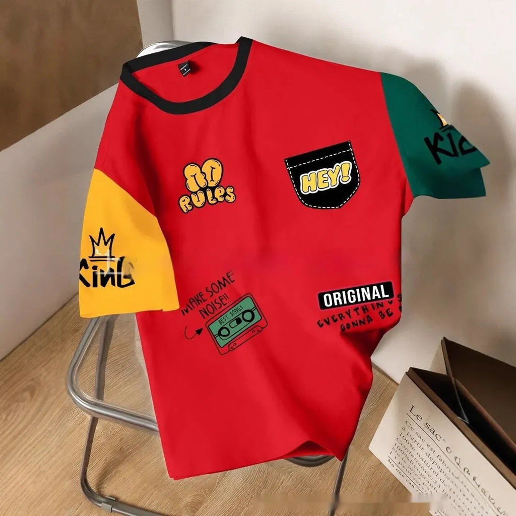 Men's loose fit printed t-shirt with digital letter pattern in multiple colour options