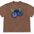 Blueberry fabric floral patchwork short-sleeved t-shirt in loose fit ice oxygen cotton