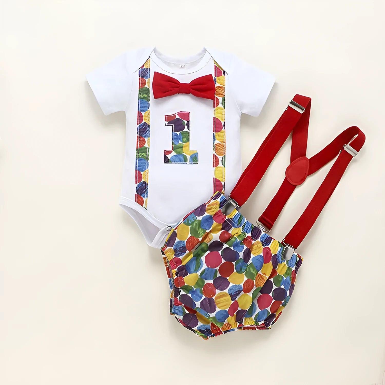 Cotton baby romper set with dinosaur print in blue or green, shorts length with ruffles and straps