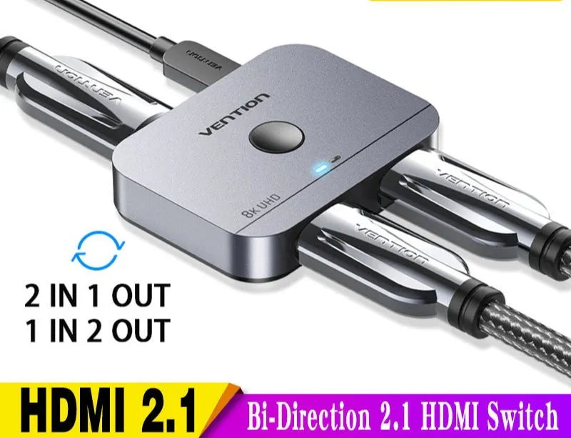 Grey metal alloy computer audio video cable splitter for TV line distribution