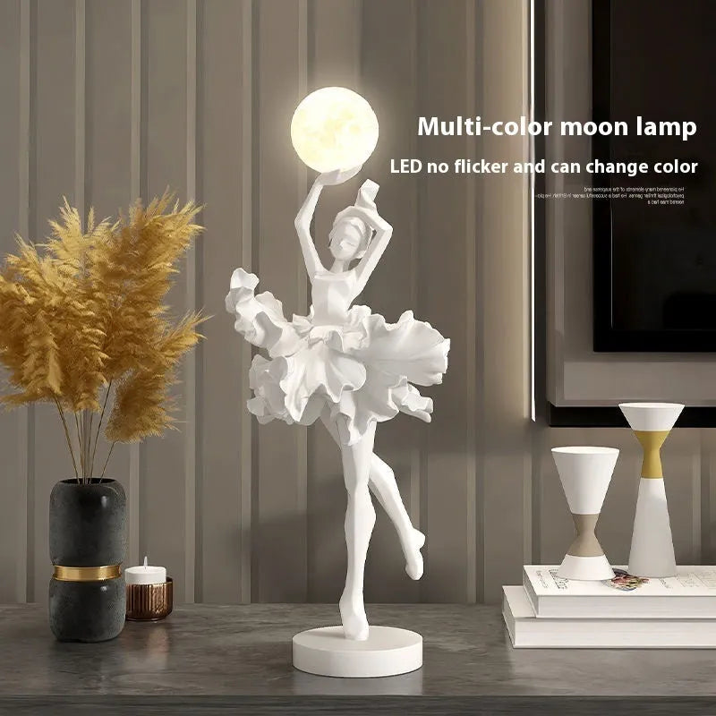 Art Girl Atmosphere small USB night lamp in resin, shown in Black Gold, White, Pink, and Light Blue colour options.