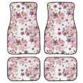 Black printed rubber car foot mat set showing four pieces for vehicle footwells.