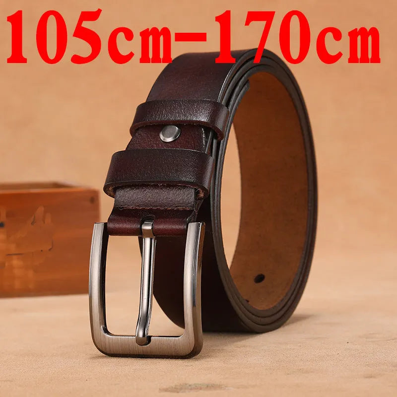 Square head pin buckle casual belt in black or brown, showing alloy buckle and strap.