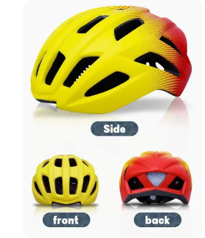Orange lightweight bicycle helmet for road and mountain biking, showing ventilation holes.