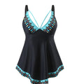 Plus size green polyester bikini two-piece suit for swimming.