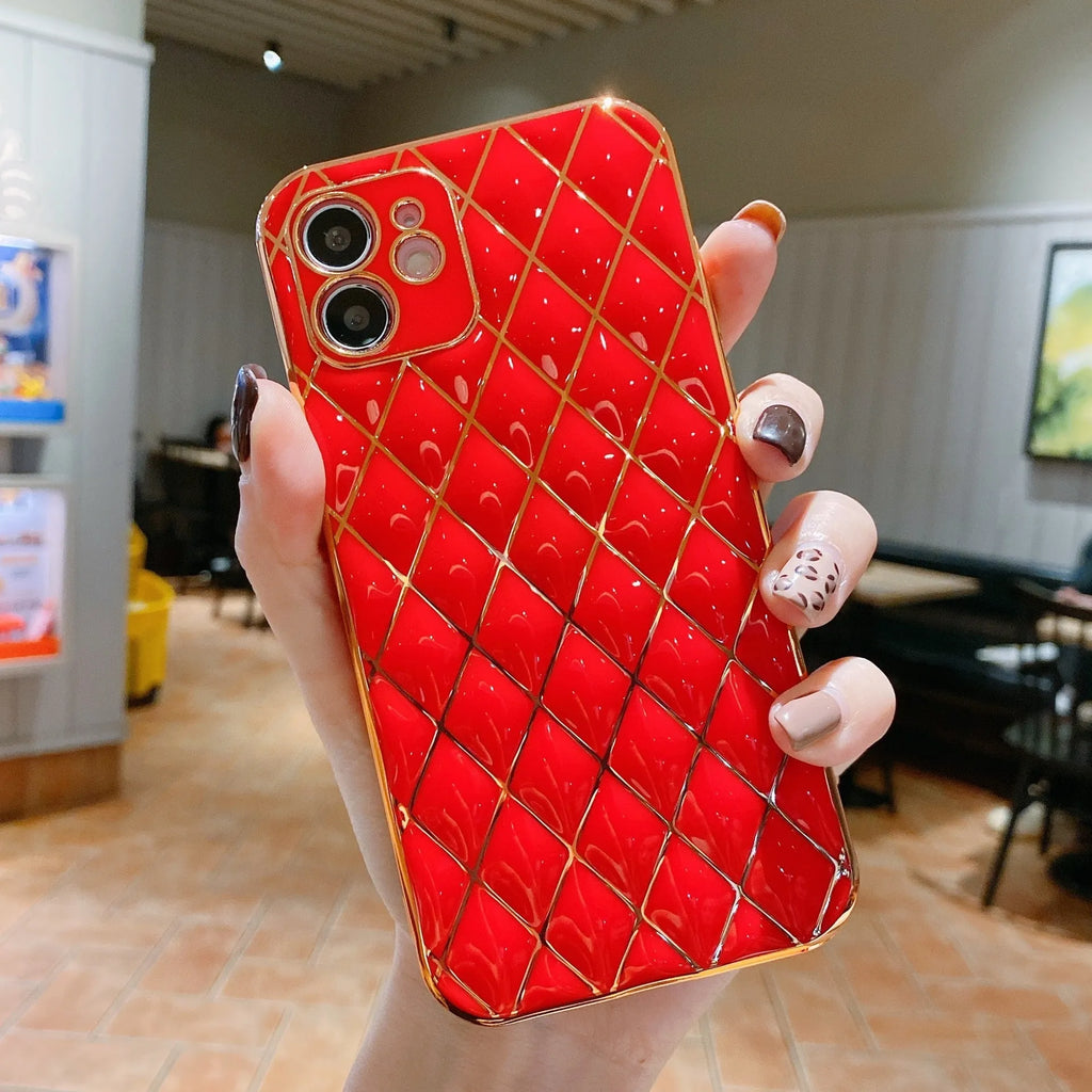 Electroplated diamond pattern TPU phone case for Apple iPhone in black, back cover style