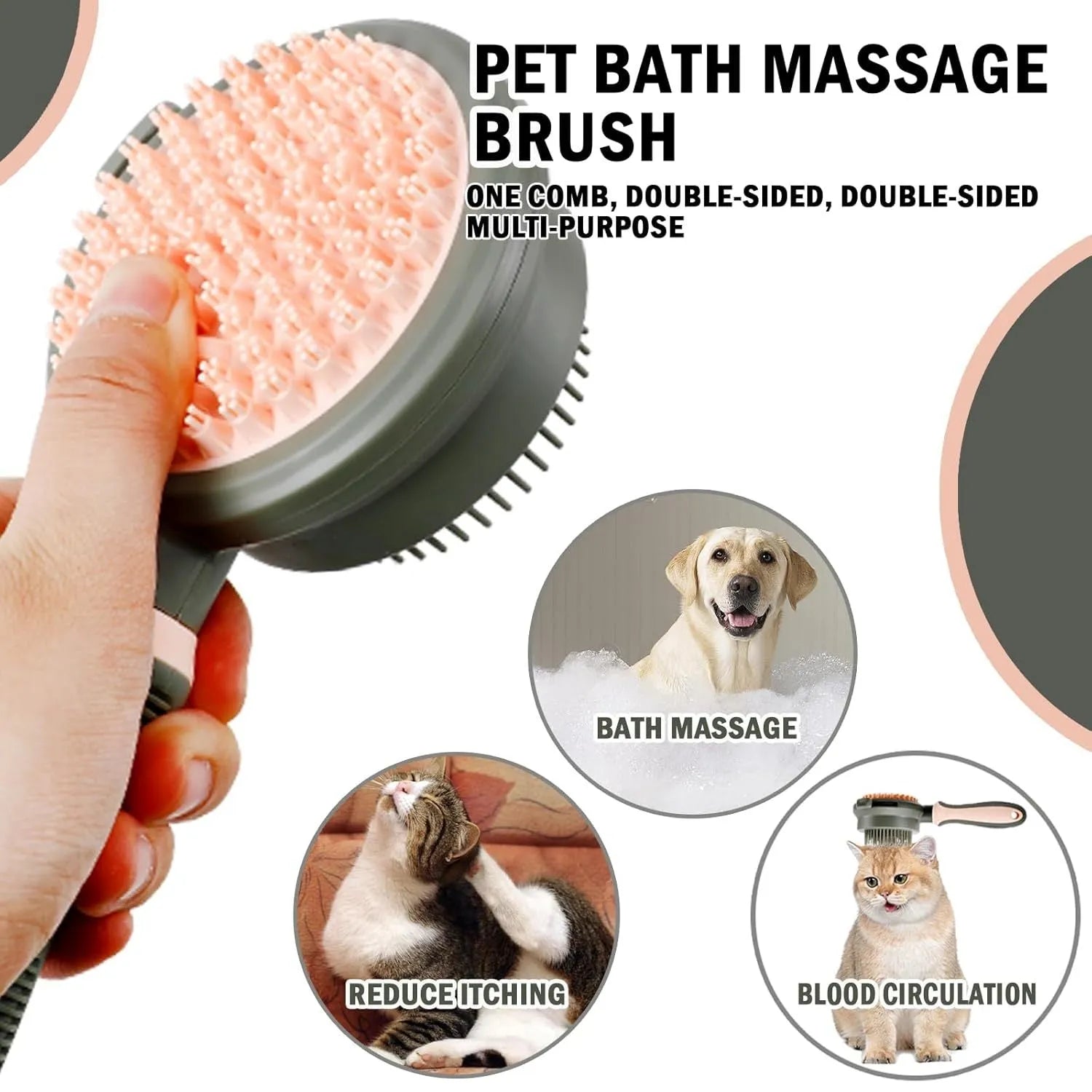 Double-sided pink cat grooming brush with release button and flea comb component