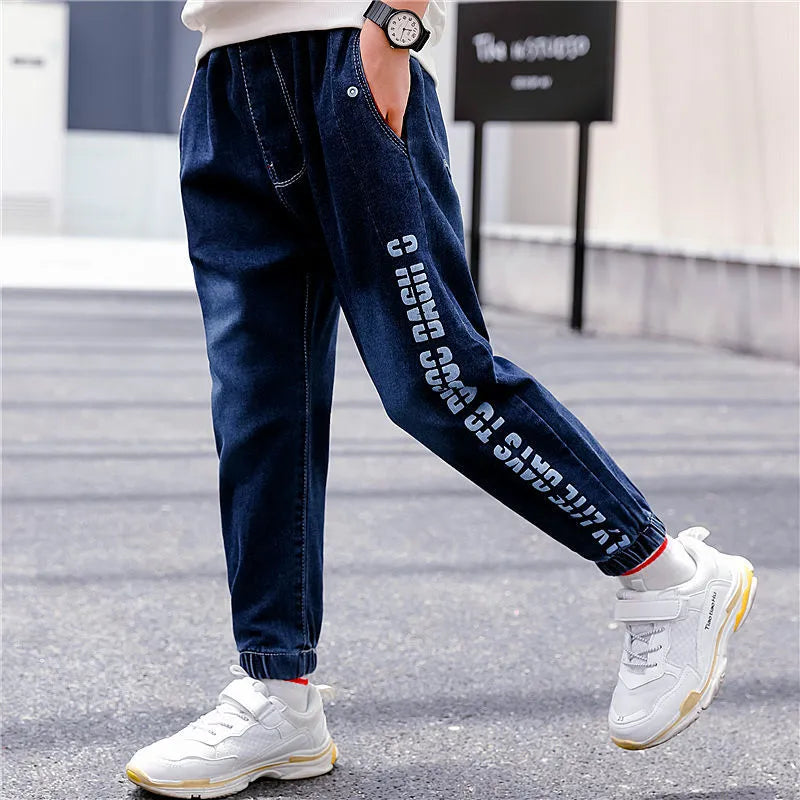 Boys jeans with one-piece velvet lining in light blue, size 100cm to 160cm, autumn winter