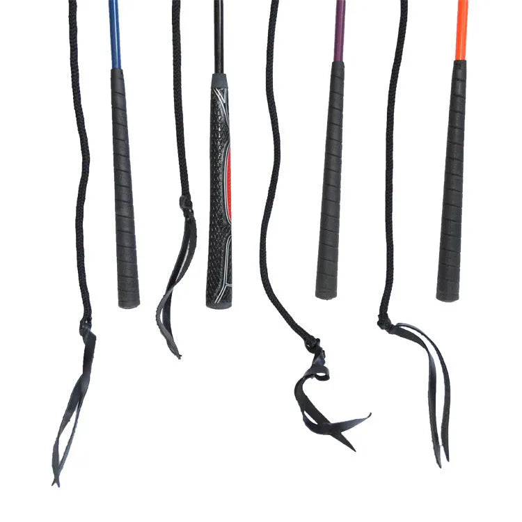 Reinforced nylon fibre training whip with fibreglass core for equestrian training