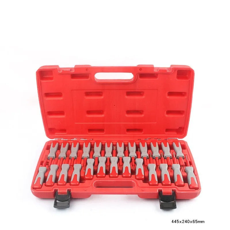 25-piece car terminal removal tool kit in a black storage box for electrical connector disassembly.