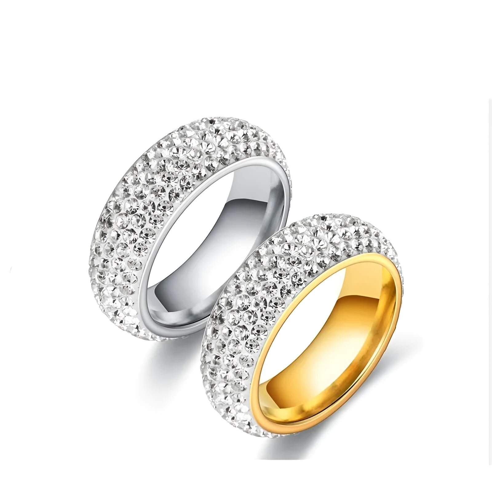Titanium steel ring with diamond finish, U-shaped band, silver colour, starry sky style, ring size 10