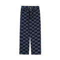 Men's black checkerboard jacquard straight loose fit cotton jeans