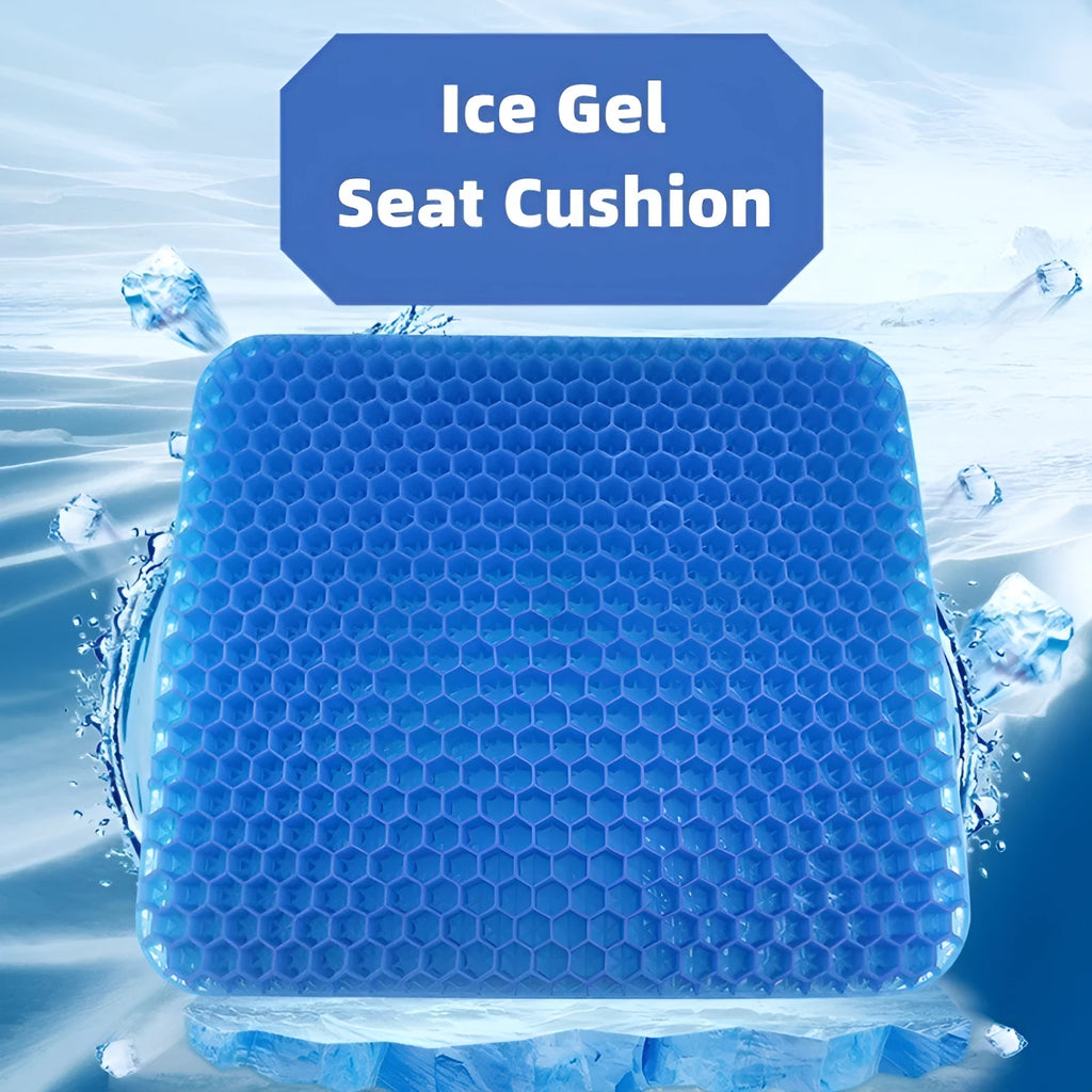 Gel seat cushion with honeycomb design in 300g square colour measuring 24.5 by 17.5 by 3 centimetres
