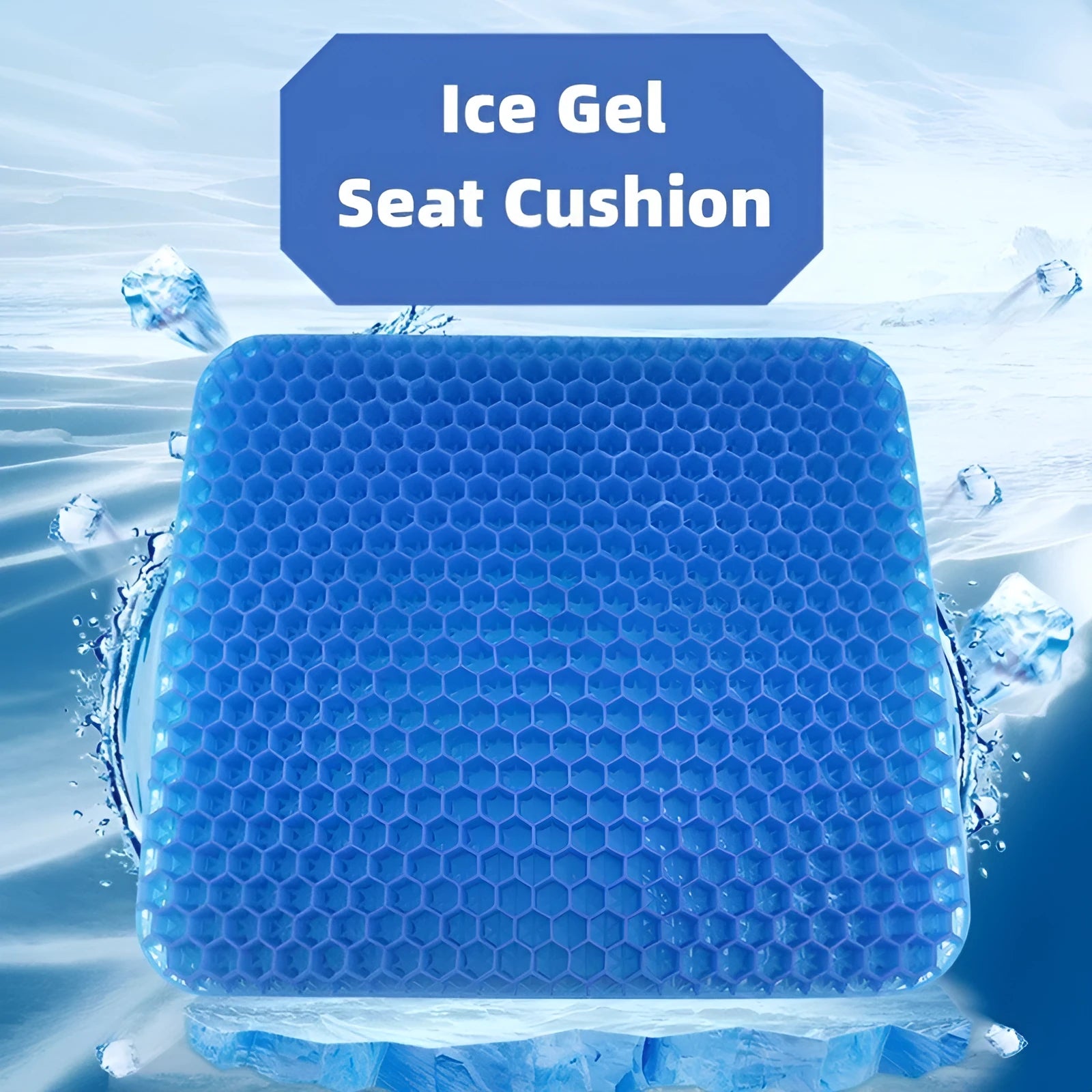 Gel seat cushion with honeycomb design in 300g square colour measuring 24.5 by 17.5 by 3 centimetres