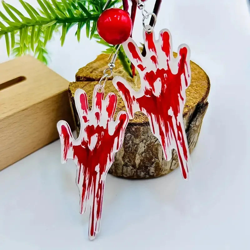 Creative Halloween bleeding palm earrings in acrylic material for unisex costume wear