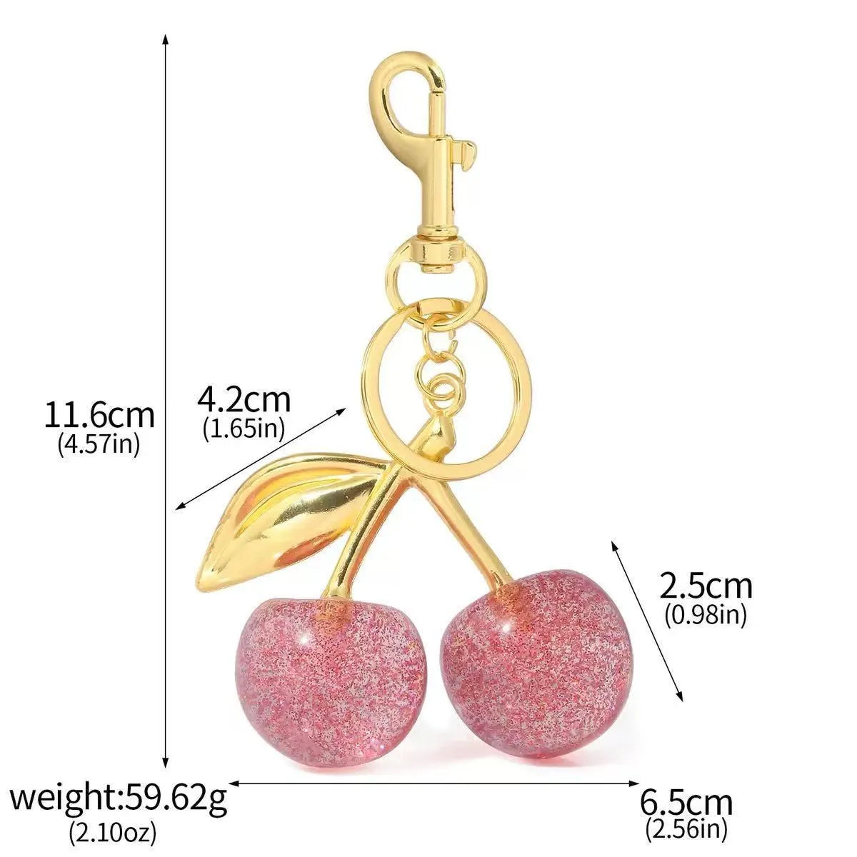 Three-dimensional red zinc alloy cherry pendant charm on a key ring.
