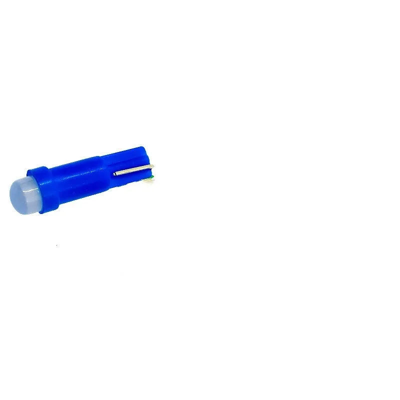 T5 LED car instrument light bulb with ceramic base, shown in blue colour option.