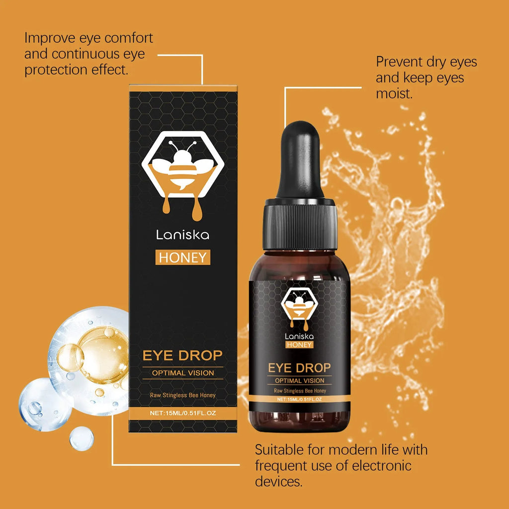 15ml bottle of honey and sodium hyaluronate eye drops for relieving eye fatigue.