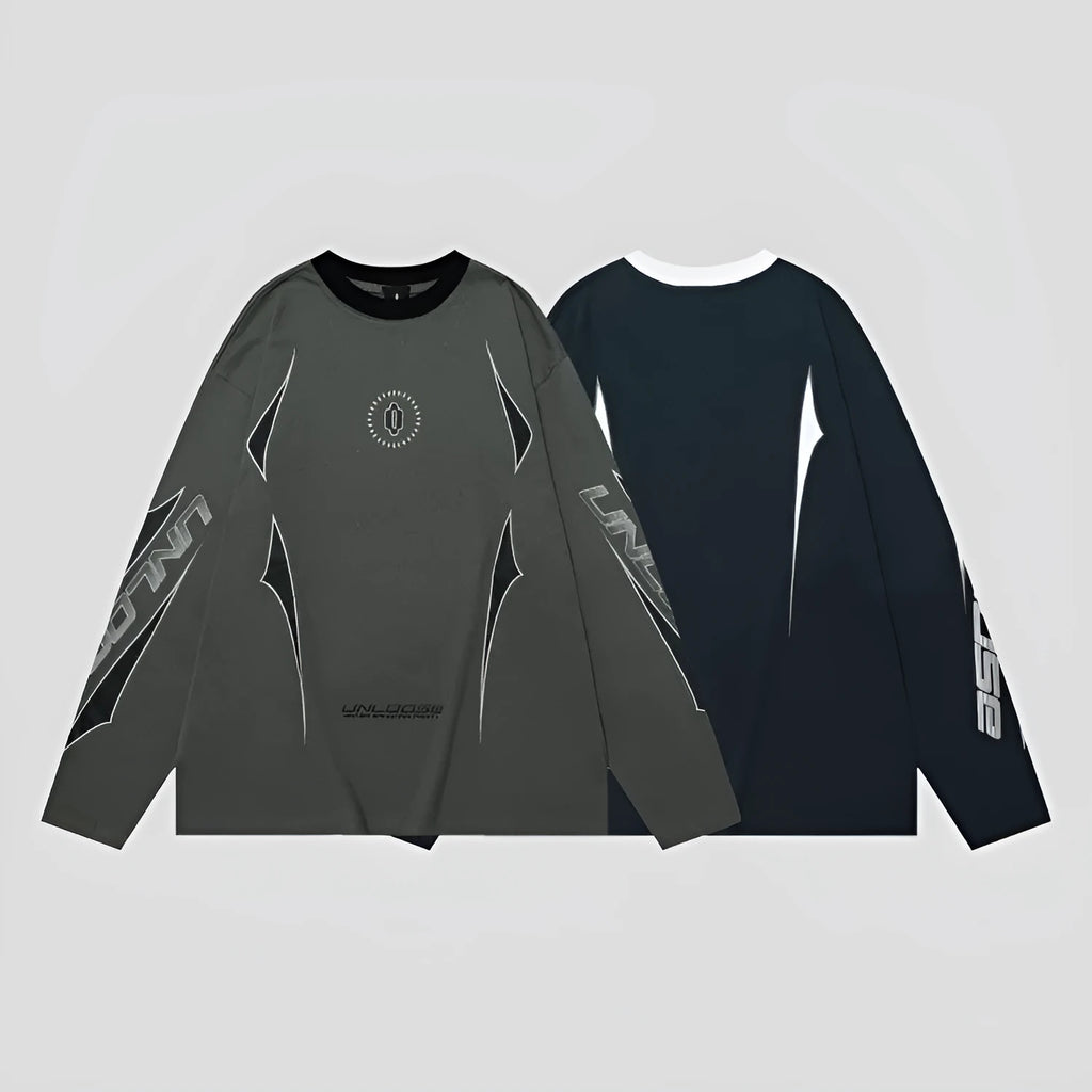 Men's loose grey khaki cotton pullover with drop shoulder sleeves and a round neck.