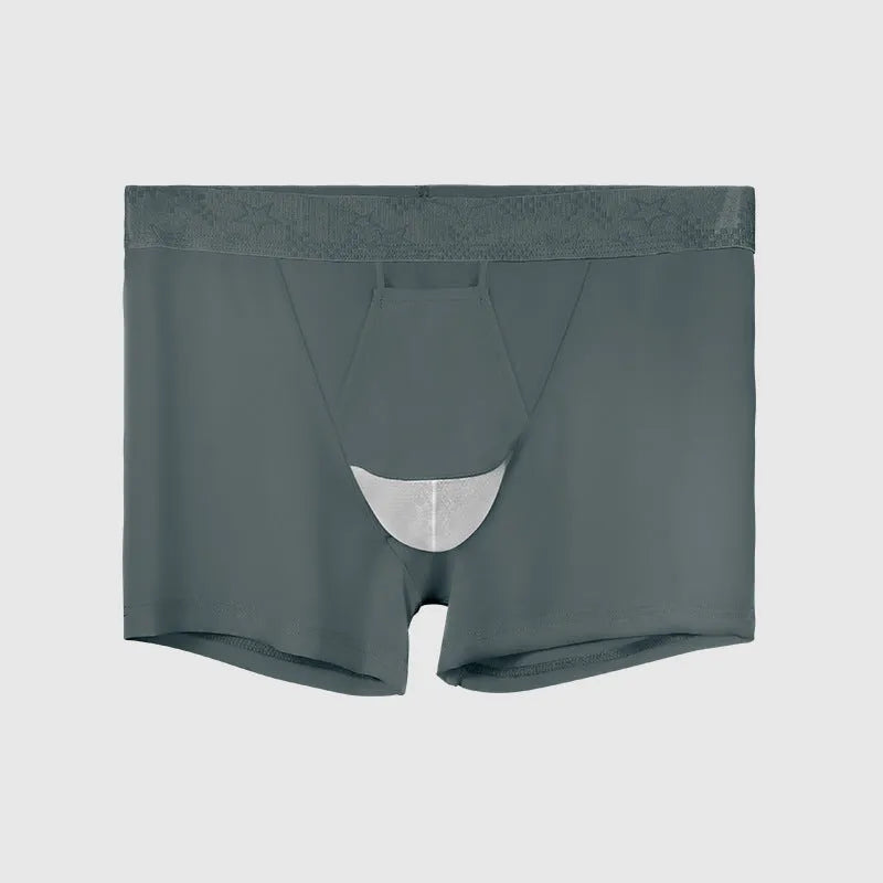 Men's black ice silk vein underwear boyshorts with mid-waist design for sports